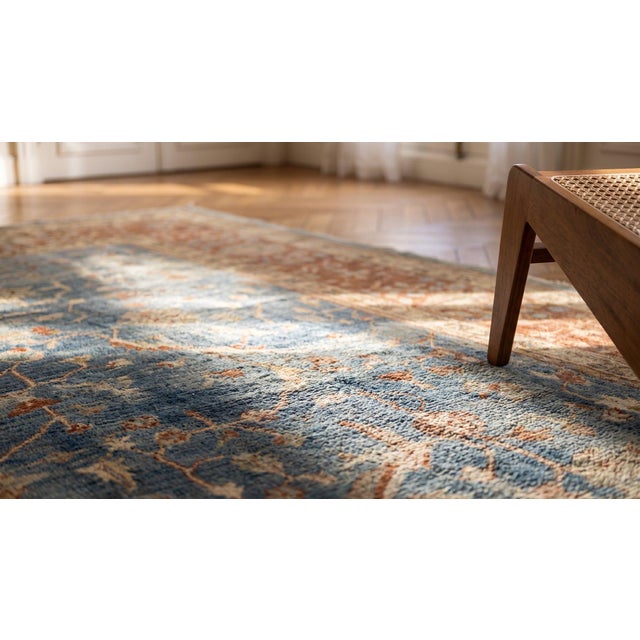 Superb Ligth Blue Background Allover-Floral Pattern Antique Indian Agra Lahore Rug For Sale In New York - Image 6 of 8