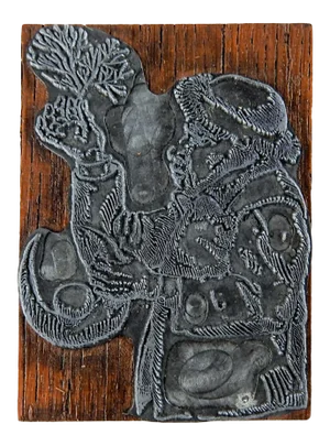 Etched Metal & Wood Print Block Santa Christmas