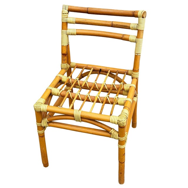 Wood Restored Mid-Century Geometric Rattan Dining Side Chairs W/ 3 Strand Back For Sale - Image 7 of 9