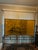Vintage Japanese hand‑painted landscape byōbu screen, featuring mist‑covered mountains, pine branches, thatched‑roof...