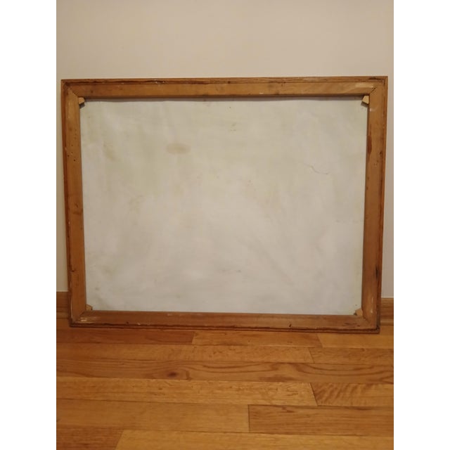 This oil painting features vivid tropical greens in the palm trees, warm sandy browns along the shore, and layered...