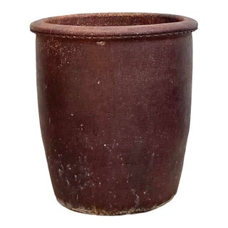 Vintage Boho Glazed Terracotta Planter For Sale