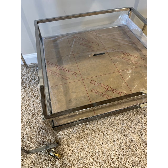 Chrome Naya Polished Chrome Bar Cart With Smoke Acrylic Shelves For Sale - Image 8 of 18