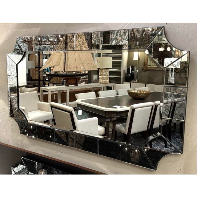Original retail $2960, stylish Made Goods Modern Antique Venetian Gilbert Wall Mirror, showroom floor sample