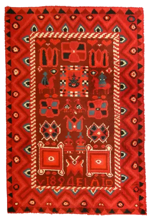 Large Finnish Hand Knotted Folk Art Ryiju Rug