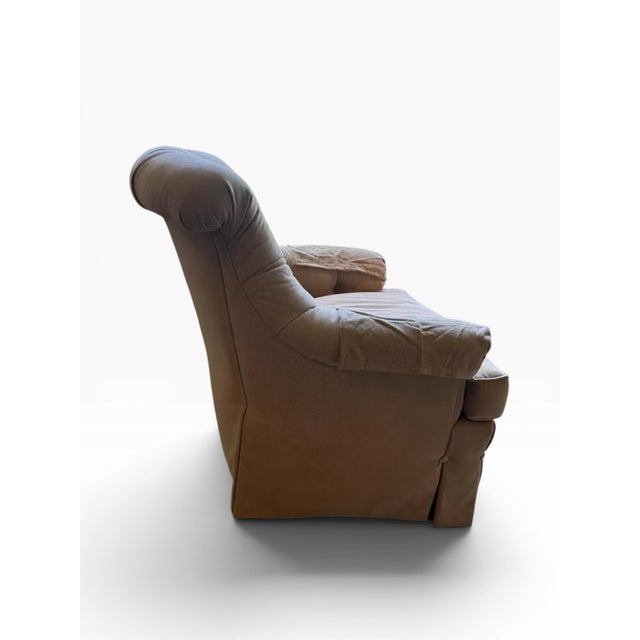 Tufted Swivel Club Chair in Taupe Denim-Style Fabric For Sale - Image 10 of 11