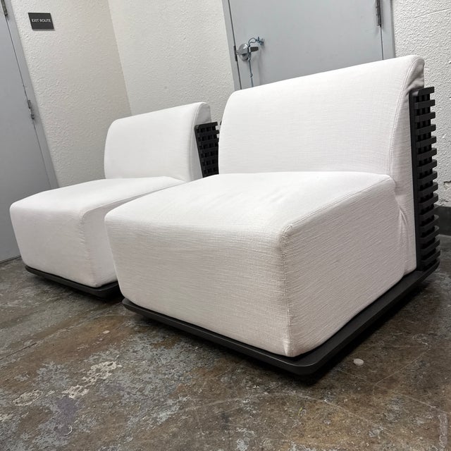 Thomas Bina & Ronald Sasson for Restoration Hardware Trelica Aluminum Swivel Outdoor Chairs, Pair For Sale - Image 10 of 12