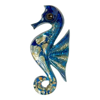 MCM Acrylic Lucite Abalone Seahorses, Set of 2, Wall Hanging, Made in the U S A For Sale