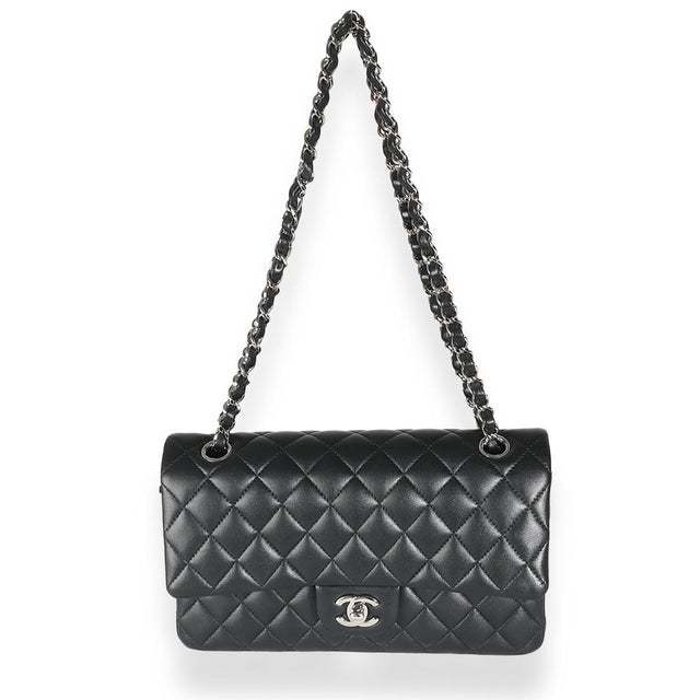 Black Black Quilted Lambskin Medium Classic Double Flap Bag For Sale - Image 8 of 9