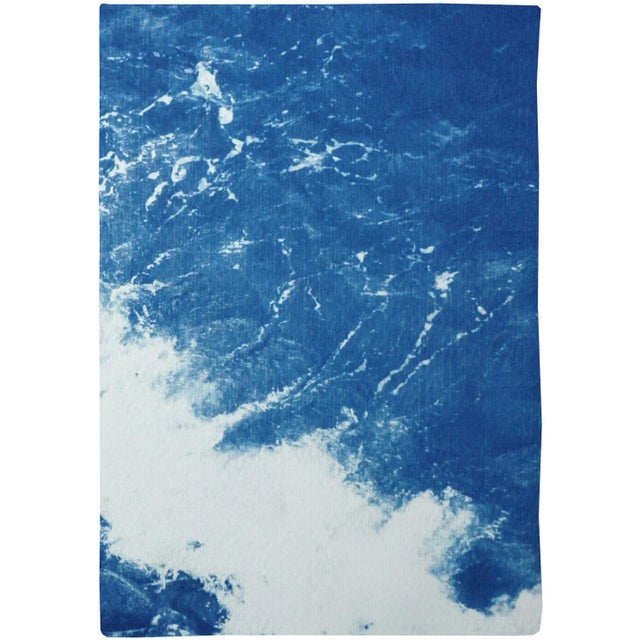 Blue 2020 Multi Paneled Seascape of British Pebble Beach Rocky Beach Landscape Print on Watercolor Paper Blue and White Cyanotype - Set of 3 For Sale - Image 8 of 8