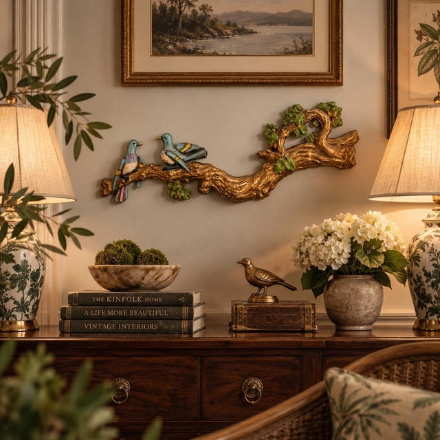 Hollywood Regency Vintage Gilt Branch With Birds Wall Sculpture For Sale - Image 3 of 8