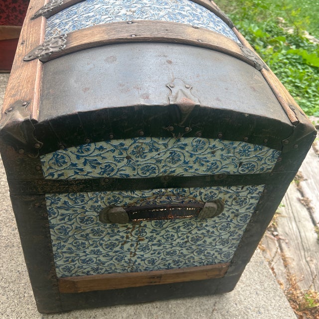 Hard to Find Antique Child’s Blue ‘Dome’ Trunk For Sale - Image 4 of 8