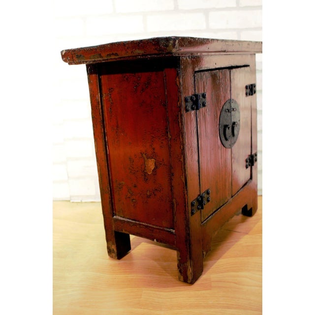 Wood Antique Red Lacquer Kang Storage Cabinet Box For Sale - Image 7 of 13