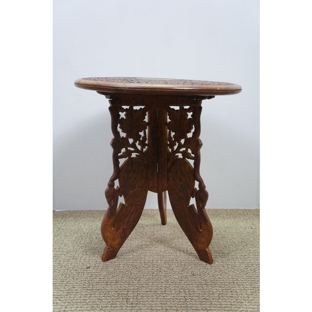 Vintage Anglo Indian Carved Folding Pedestal Table Plant Stand 16" For Sale - Image 4 of 14