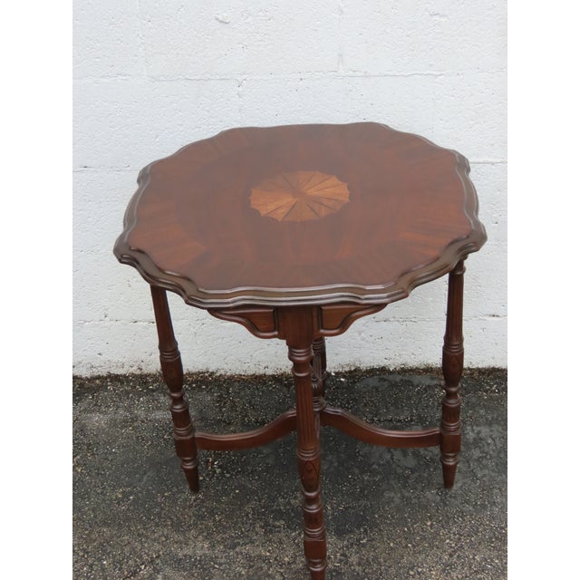 Early 20th Century Early 1900s Inlay Round Carved Side End Accent Table 6335 For Sale - Image 5 of 12
