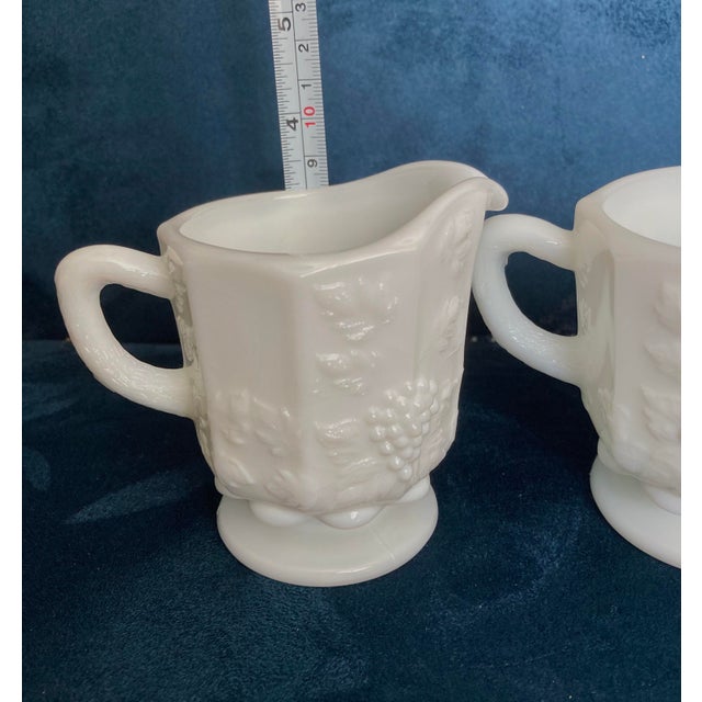 Vintage Westmoreland White Milk Glass Paneled Grape Cream Pitcher and