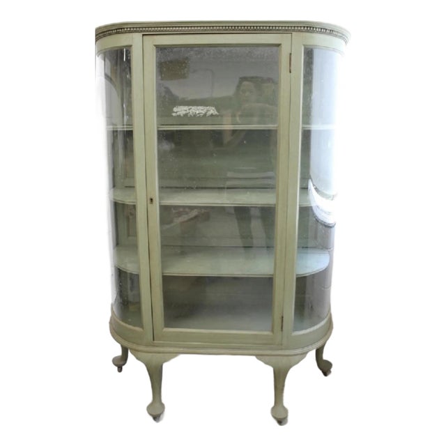 Antique Paine Furniture Co. Of Boston Ma, 1920’s Green Display Cabinet For Sale