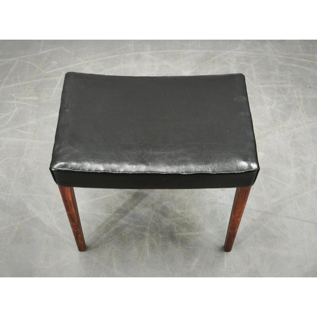 Mid-Century Danish Modern Wood and Black Leather Stool, 1960s For Sale - Image 4 of 12