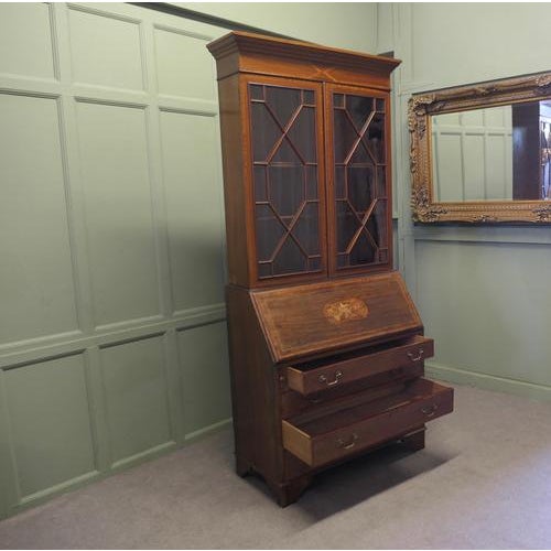 Brown Antqiue Edwardian Bureau Bookcase, 1900 For Sale - Image 8 of 9