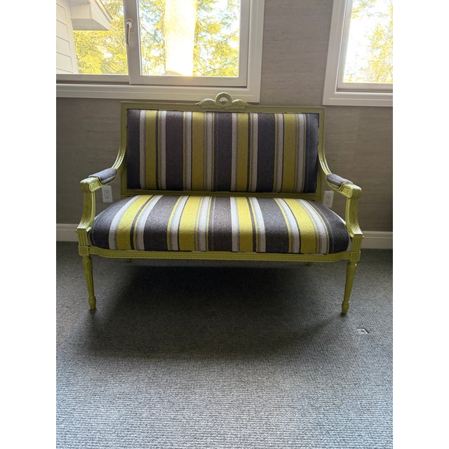 Custom Painted Neoclassical Style Upholstered Settee For Sale - Image 9 of 14