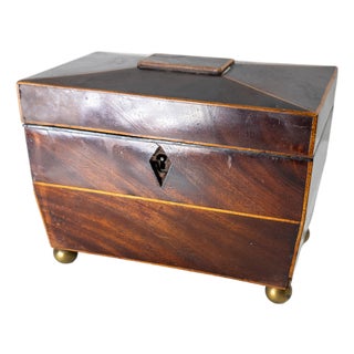 19th Century English Regency Sarcophagus Form Tea Caddy Box in Mahogany Veneer For Sale
