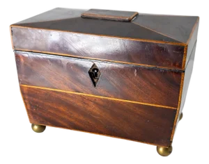 19th Century English Regency Sarcophagus Form Tea Caddy Box in Mahogany Veneer
