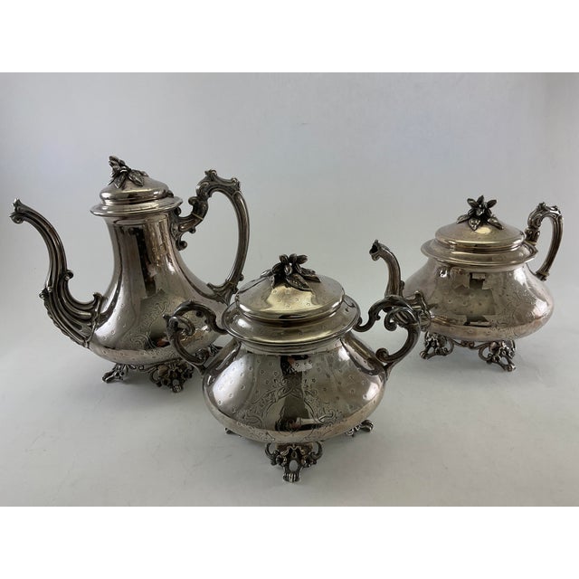 Late 19th Century Napoleon III Sterling 3 Pc Tea & Coffee Set w/ Tray For Sale In New York - Image 6 of 18