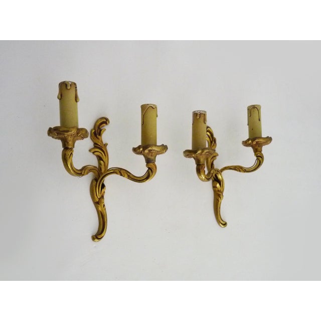 Vintage Double-Light Bronze Wall Sconces, 1960s, Set of 2 For Sale - Image 3 of 8