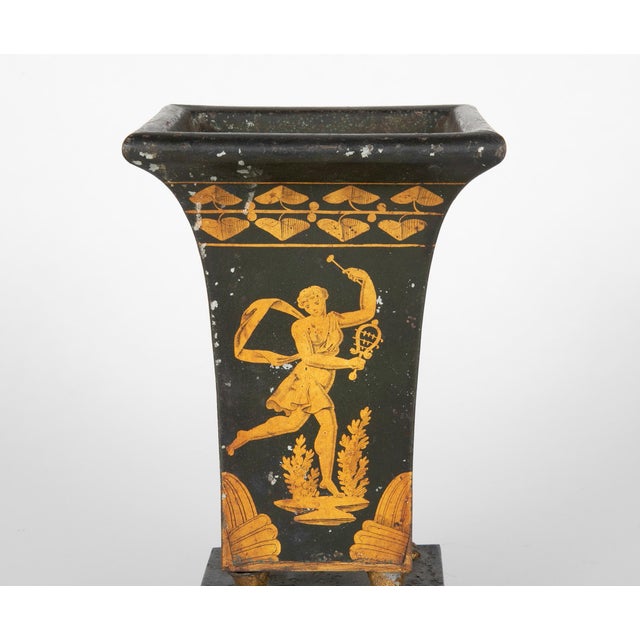 19th Century French Neoclassical Tole Peinte and Gilt Urn Cachepot For Sale - Image 4 of 9