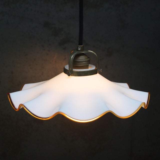 Mid-Century French Opaline Glass Pendant Light For Sale - Image 4 of 6