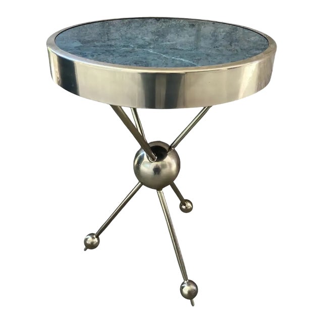 Late 20th Century Marble Top Brass "Atomic" Side Table For Sale