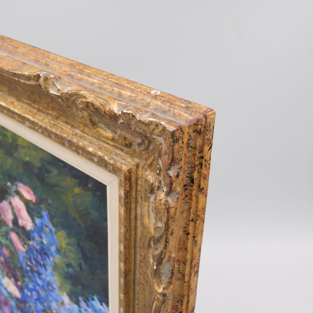 R. Aubry, Bouquet of Delphiniums and Campanulas, 1947, Oil on Canvas, Framed For Sale - Image 13 of 18