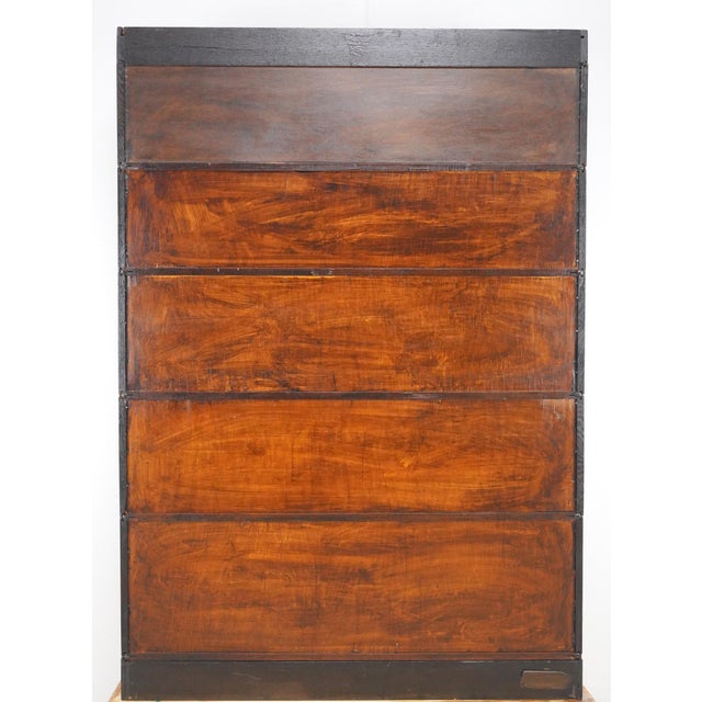 Antique Five Section Oak Barrister Bookcase With Beveled Glass For Sale - Image 11 of 11