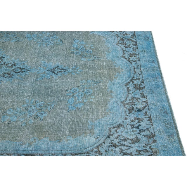 Vintage Persian Overdyed Handmade Medallion Blue Wool Rug For Sale - Image 9 of 10