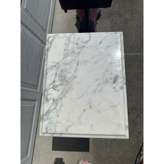 Wood Mid 19th Century Victorian Mahogany Marble Top Harp - Lyre End Tables - a Pair For Sale - Image 7 of 8