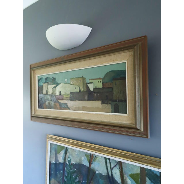 Textile Mid-Century Modern 'Sunlit Village' Vintage Original Landscape Oil Painting by Swedish Artist Eric Cederberg (1897-1984), Framed For Sale - Image 7 of 13