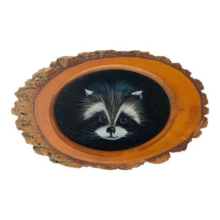 Vintage Foll Art Animalistic Rustic Lodge Painting on Slab Wood For Sale