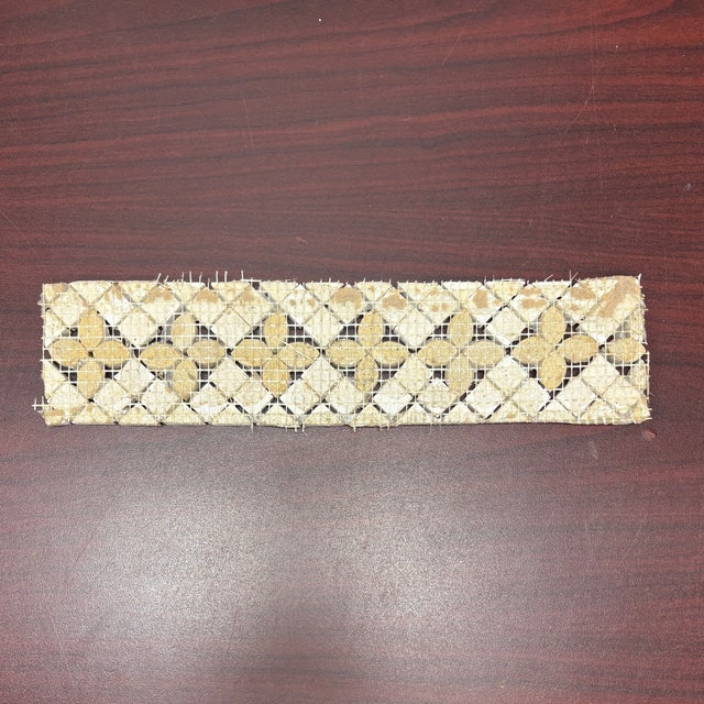 Botticino Marble Polished Trebol Mosaic Liner With Giallo Marble Details For Sale - Image 4 of 4