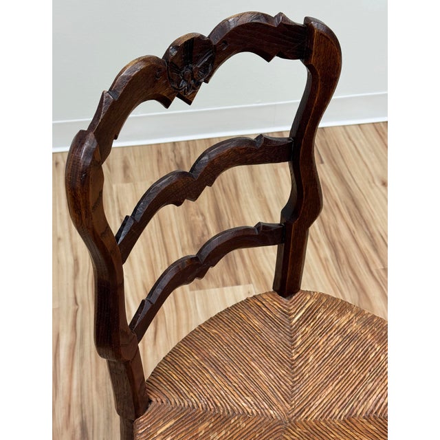 Antique Carved Wood French Country Rush Seat Dining Chairs, Set of 6 For Sale - Image 12 of 18