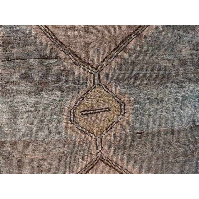 Textile Antique Turkish Kars Rug With Geometric Medallions in Taupe and Faded Blue For Sale - Image 7 of 11