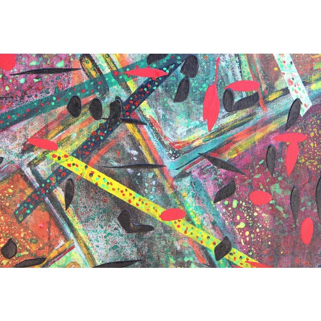 Textile 2015 "Security" Colorful Geometric Abstract Painting With Small Red and Black Pattern by Paul Reeves For Sale - Image 7 of 10