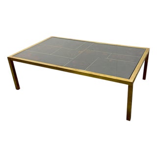 Italian Mid-Century Brass and Tortoiseshell-Style Coffee Table, 1970s For Sale