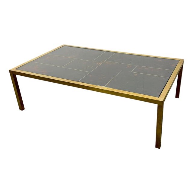 Italian Mid-Century Brass and Tortoiseshell-Style Coffee Table, 1970s For Sale