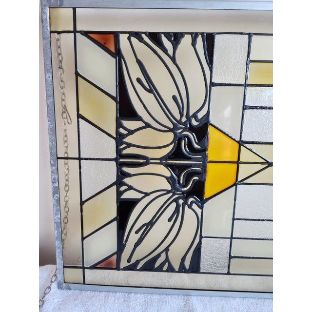 Vintage Mid 20th Century Art Deco Style Stained Glass Window