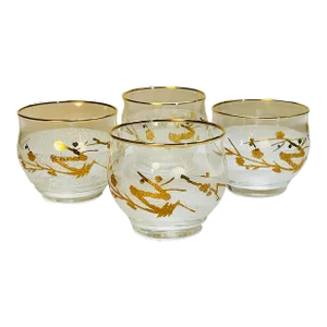 Late 20th Century Golden Bamboo Lowball Glasses- Set of 4