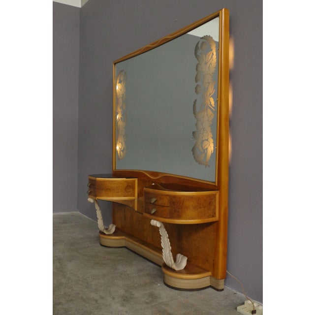 Large Console With Attached Tables & Mirror, 1950s, Set of 3 For Sale - Image 3 of 18