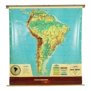 Vintage Cram's Physical Political South America Roll Up School Map