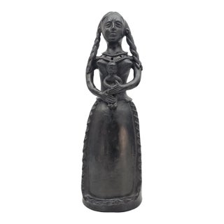 19.5" Mexican Barro Negro Mother & Child Sculpture Lamp Base For Sale