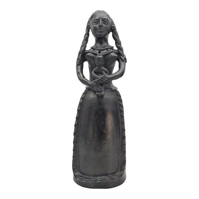 19.5" Mexican Barro Negro Mother & Child Sculpture Lamp Base For Sale