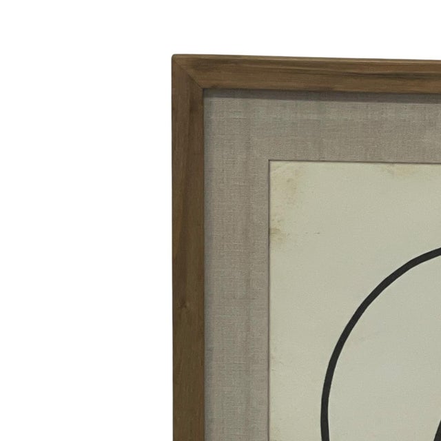 1970s Framed Modernist Abstract Line Drawing Face Portrait With Linen Mat For Sale - Image 4 of 10